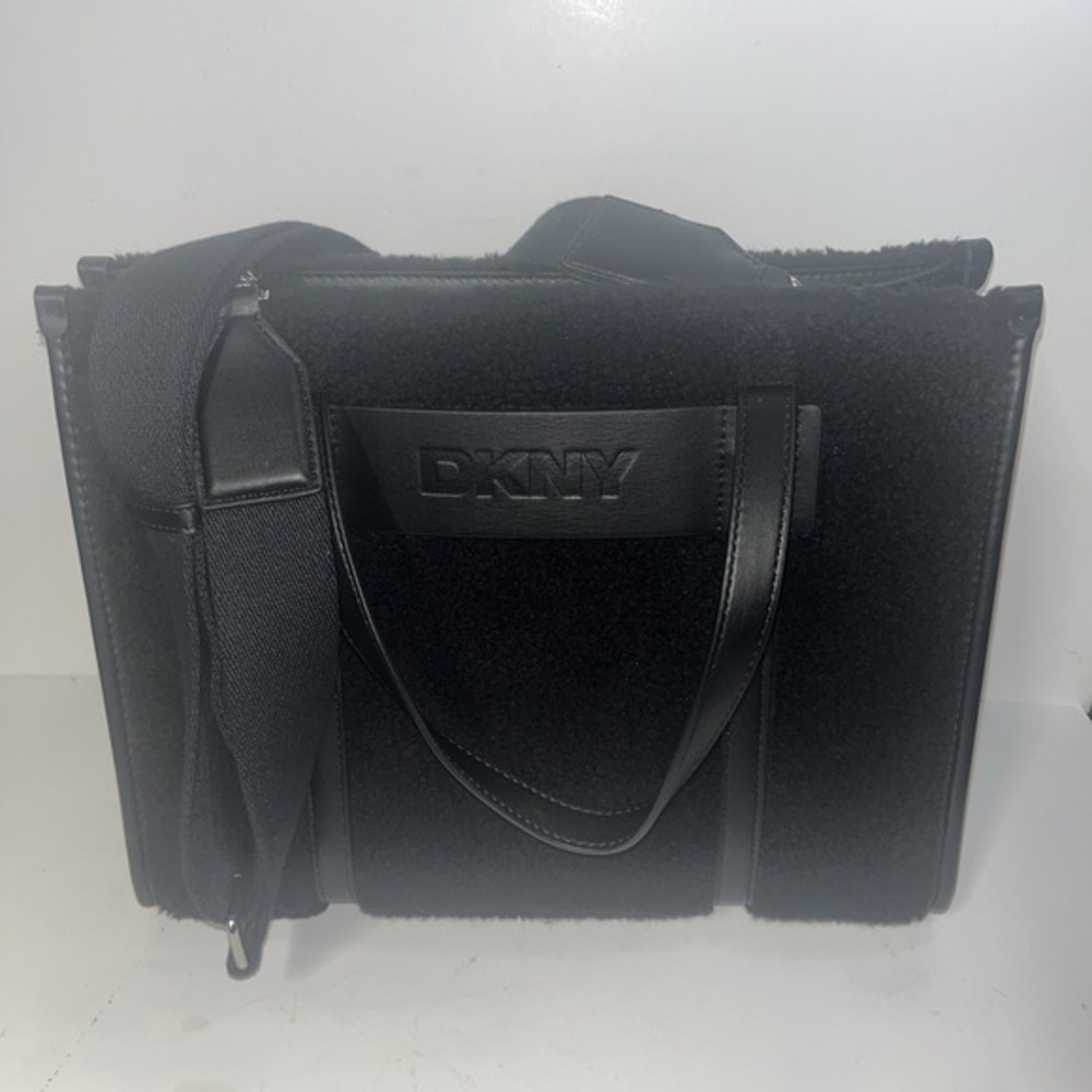 DKNY Oaklyn MD Tote Black Sherpa Bag Purse Adjustable Strap MSRP $158 HTF